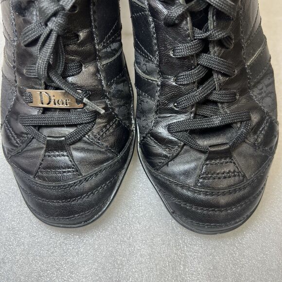 Christian Dior Vtg Trainers Low Black Leather Canvas Womens Sneaker Sz 37.5 US 7 - Picture 3 of 15